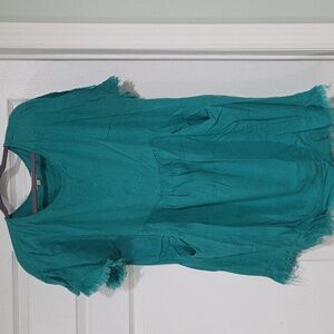 Umgee Teal Tunic Top with Frayed Edges